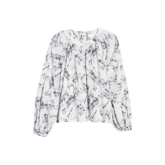 Treasure & Bond shirred neck Cotton top grey cloud camouflage size L NWT - Picture 4 of 8